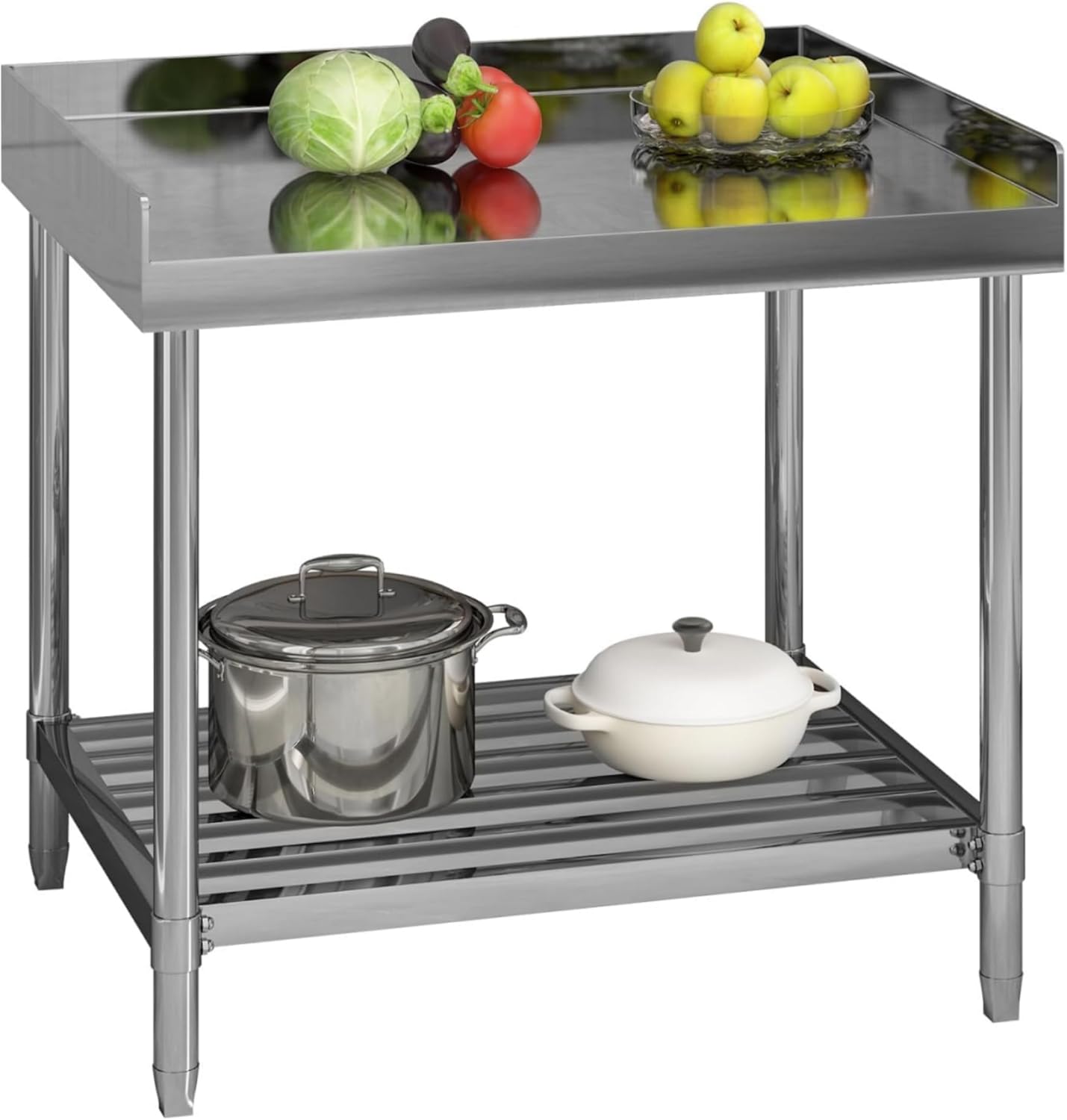 36"×30" Stainless Steel Commercial Work Table - Heavy-Duty 304 Steel Prep Station with Folding Base & Adjustable Undershelf, for Restaurant Kitchens/Butcher Shops/Food Labs/Outdoor