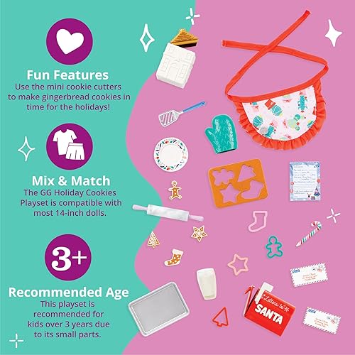 Miniatura 4 de Glitter Girls Accesorios para muñecas de 14 pulgadas - Juego de galletas navideñas - Juego de 23 piezas para hornear - Delantal, guante de horno y