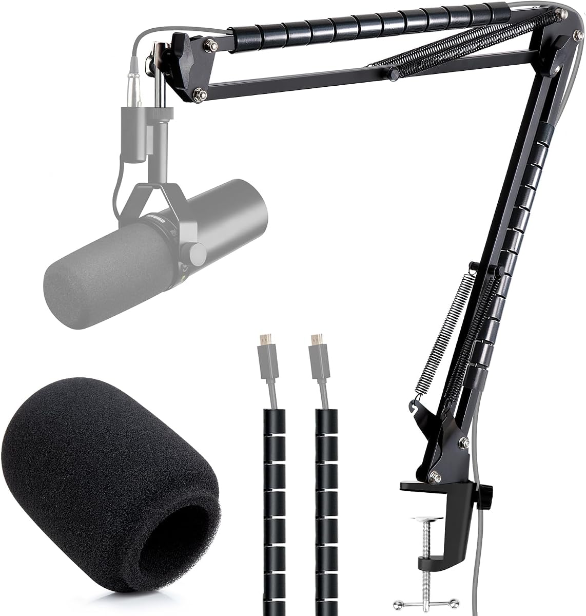 Mic Arm Boom Arm - Microphone Arm for Shure SM7B SM7dB, Blue Yeti, HyperX QuadCast QuadCast S SoloCast, Fifine AM8, Rode, Razer, Gaming Mic and Most Microphones using 3/8" to 5/8" Adapter