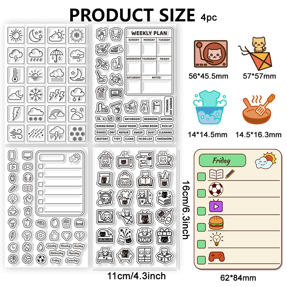 CHGCRAFT 4 Hojas 4 Estilos Iconos del Clima Diario Sellos Transparentes Tabla de Horarios Sello de Silicona para Álbumes de Recortes DIY y Elaboración de Tarjetas Decoración de Manualidades de Papel