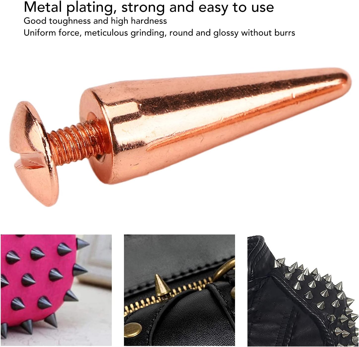 Punk Cone Spikes Studs 100 Sets | 10x26mm Rosy Gold Screw Rivets for DIY Clothing & Accessories/Jackets/Boots | Metal Plating, Color - Fast, High Hardness (Spikes)