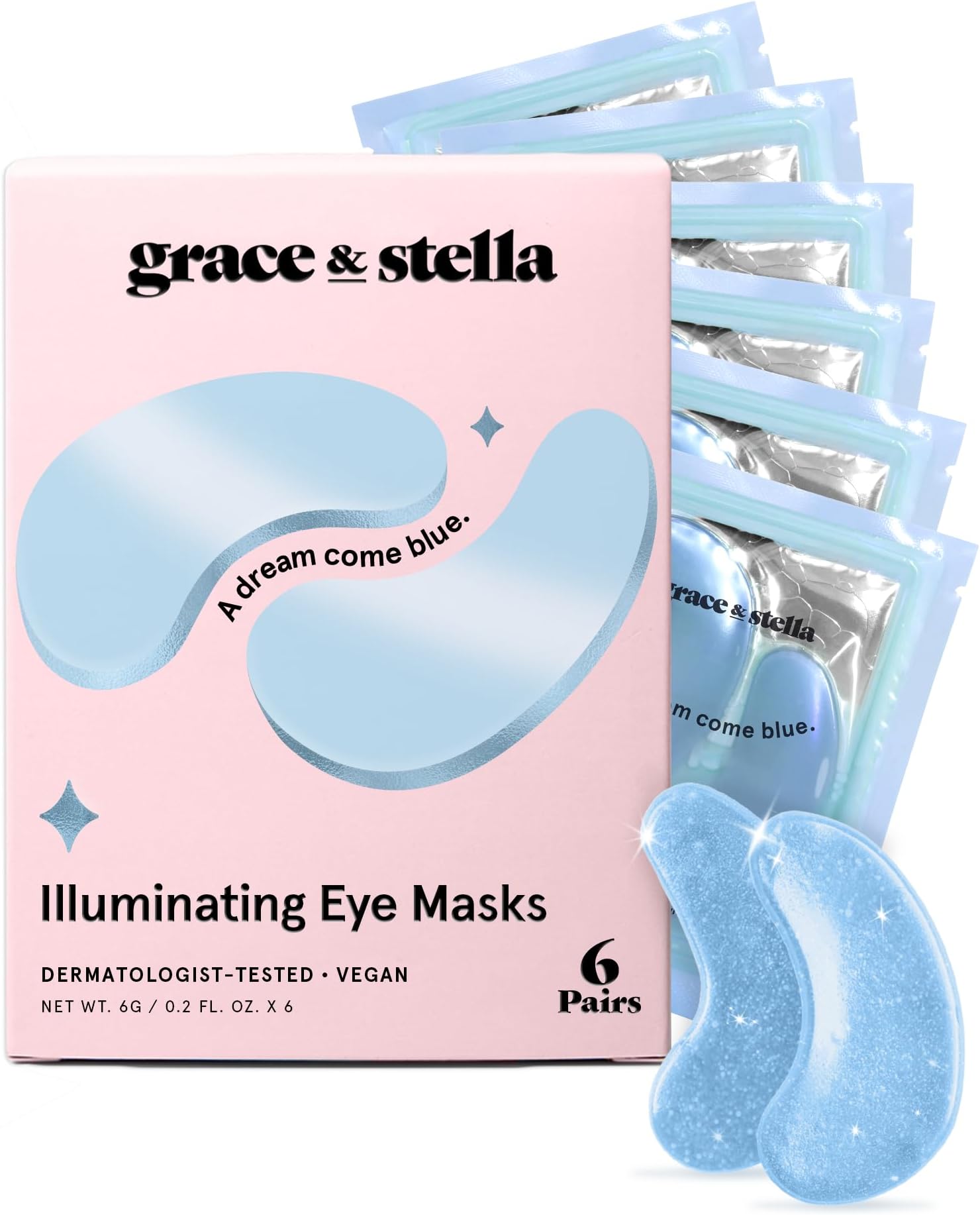 grace & stella Award Winning Under Eye Mask Reduce Dark Circles, Puffy Eyes, Undereye Bags, Wrinkles, Gel Under Eye Patches, Small Gifts for Women, Gifts Under 10 Dollars, Vegan (6 Pairs, Blue)