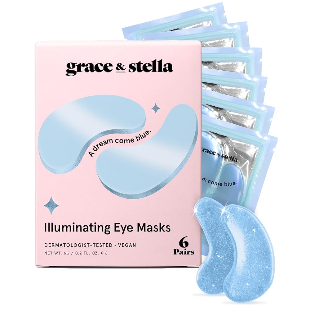grace & stella Award Winning Under Eye Mask Reduce Dark Circles, Puffy Eyes, Undereye Bags, Wrinkles, Gel Under Eye Patches, Christmas Gifts Under 10 Dollars, Nurse Gifts, Vegan (6 Pairs, Blue)