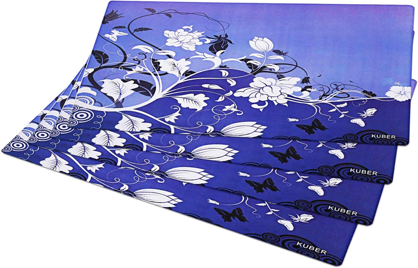 Kuber Industries Flower Design 4 sztuki PVC lodówka / lodówka wielofunkcyjny zestaw mat do szuflad (niebieski)-CTKTC32680
