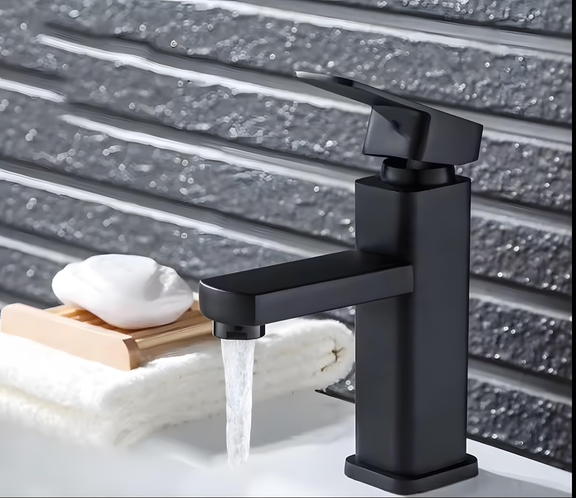 24x7 eMall Matt Black Basin Mixer Faucet Tap Black Matt Design Hot and Cold Bathroom Short Body - 7 Inches