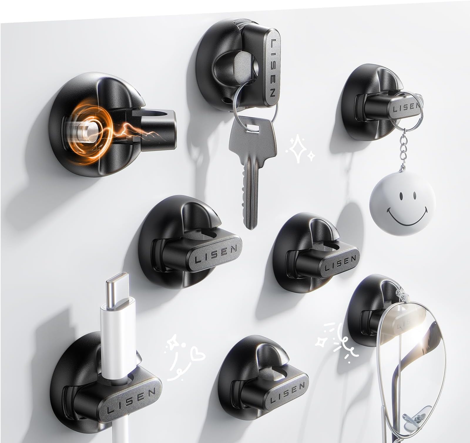 Cable Clips, 8 Pack Magnetic Cord Organizer Adjustable Easy Secure Cable Management,Black 8PCS