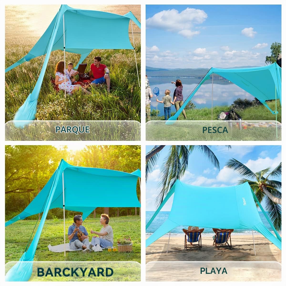 Tienda de Playa Carpa de Playa desplegable UPF 50+ Protección UV con Polos de Aluminio Anclaje de Arena para Patio Trasero Parque Playa,Sombra al Aire Libre para Viajes de Camping, Pesca