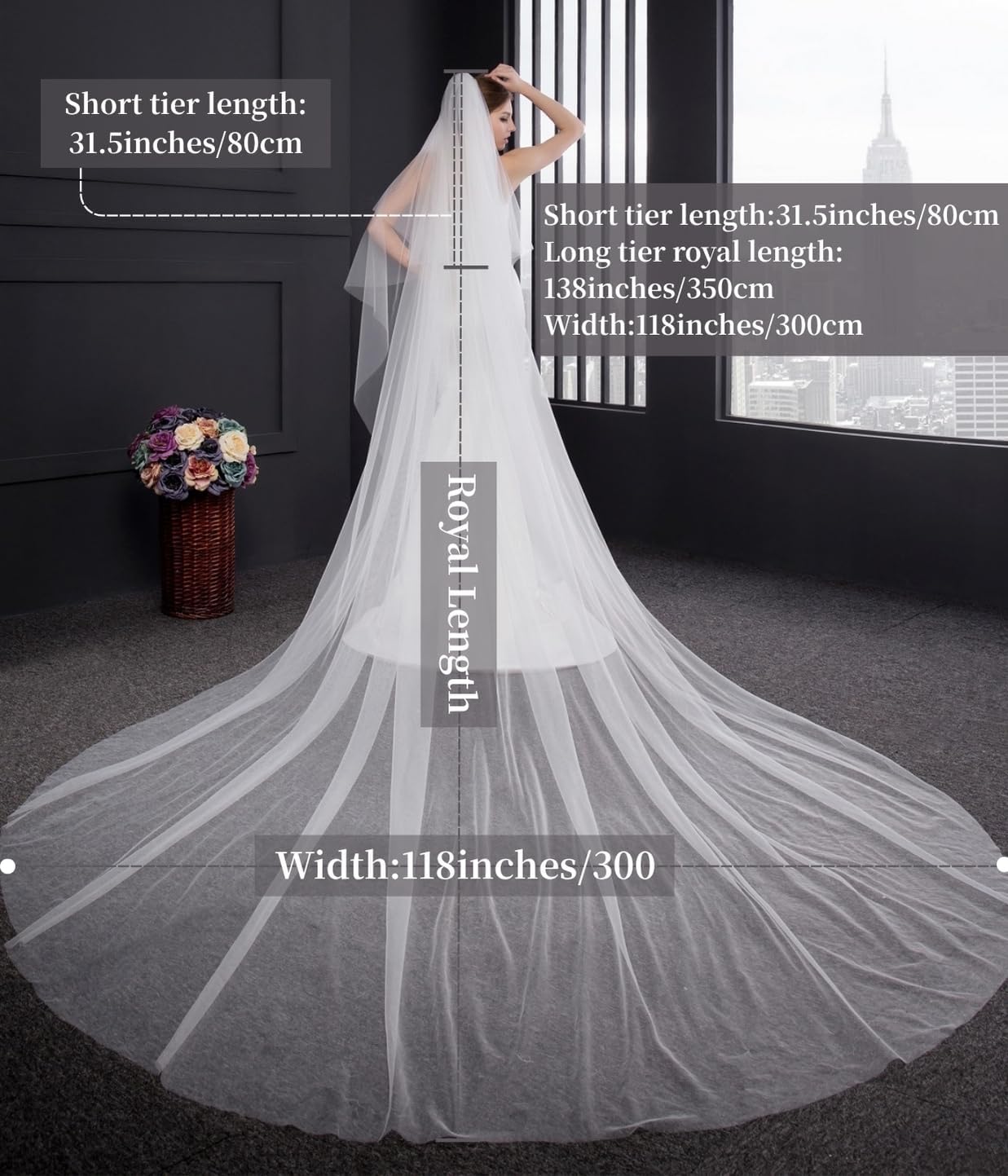 EllieHouse Women's 2 Tier Simple Wedding Bridal Veil With Metal Comb L11 image 2