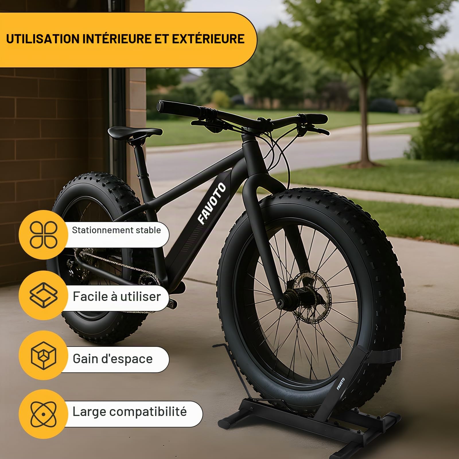 Favoto Support pour E-Bike et Vélo de Route - Support de Sol pour Vélos Électriques et Vélos de 20-29 Pouces de Route Course Montagne VTT Charge Maximale 38kg Noir | Vélos Électriques, 20-29 Pouces, Route Course Montagne VTT, Charge Maximale 38kg, Noir