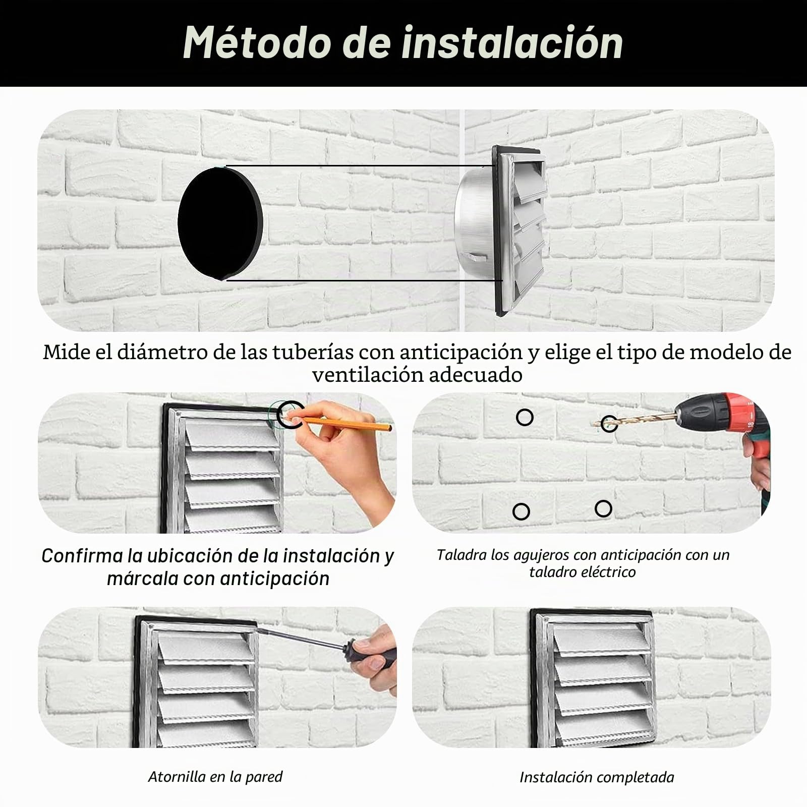 Rejilla de ventilación de acero inoxidable 304, rejilla de ventilación con válvula antirretorno, láminas y protección contra insectos, salida cuadrada 100, 125, 150 mm, tapa de ventilación de acero