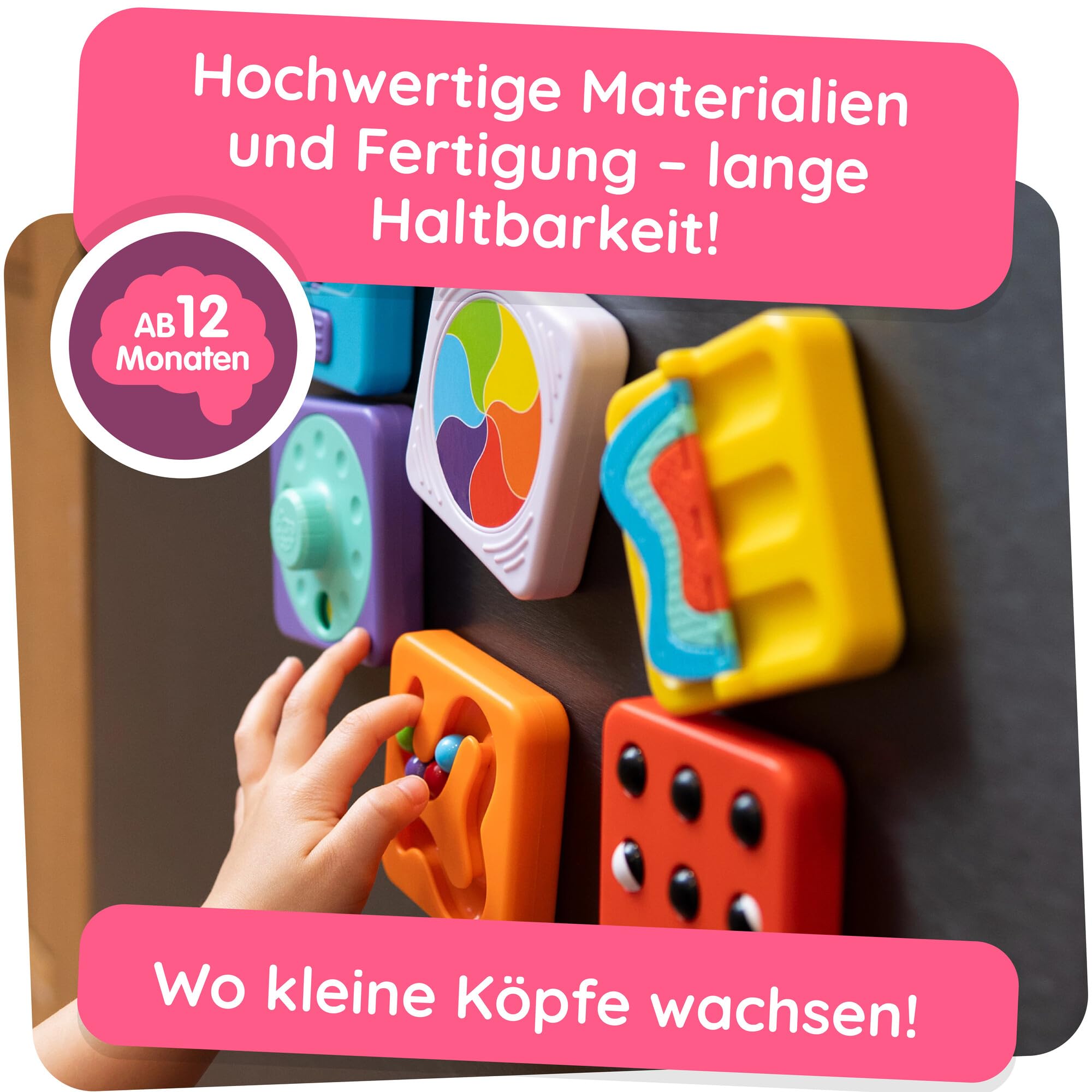Fat Brain Toys PlayTab Essential Set, magnetisches Sensorik-Board, Motorikspielzeug für Kleinkinder, Texturen, Zahnräder, pädagogisches Spiel ab 12 Monaten