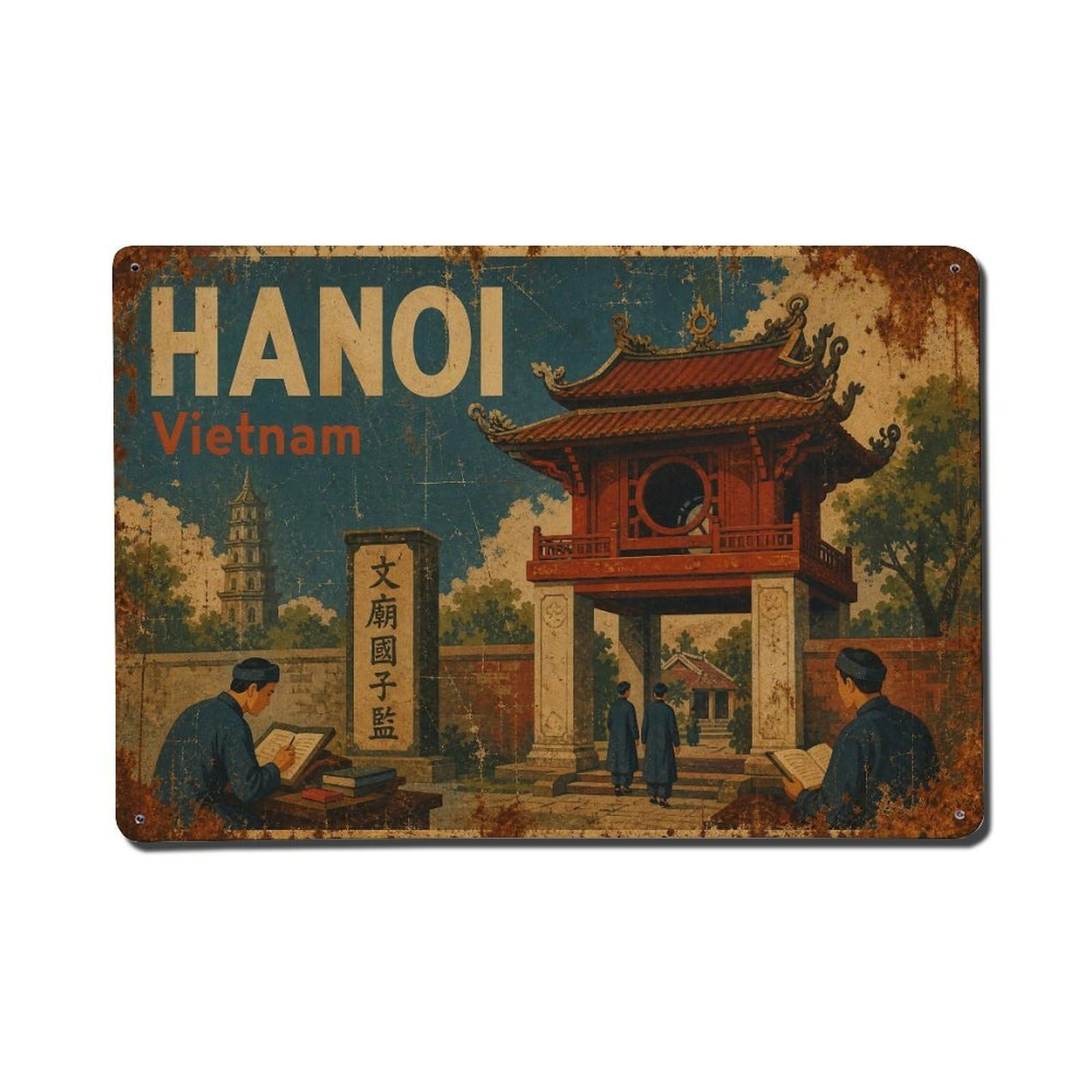 Heritage Travel Hanoi Vietnam Historic Temple Gate Metal Tin Sign