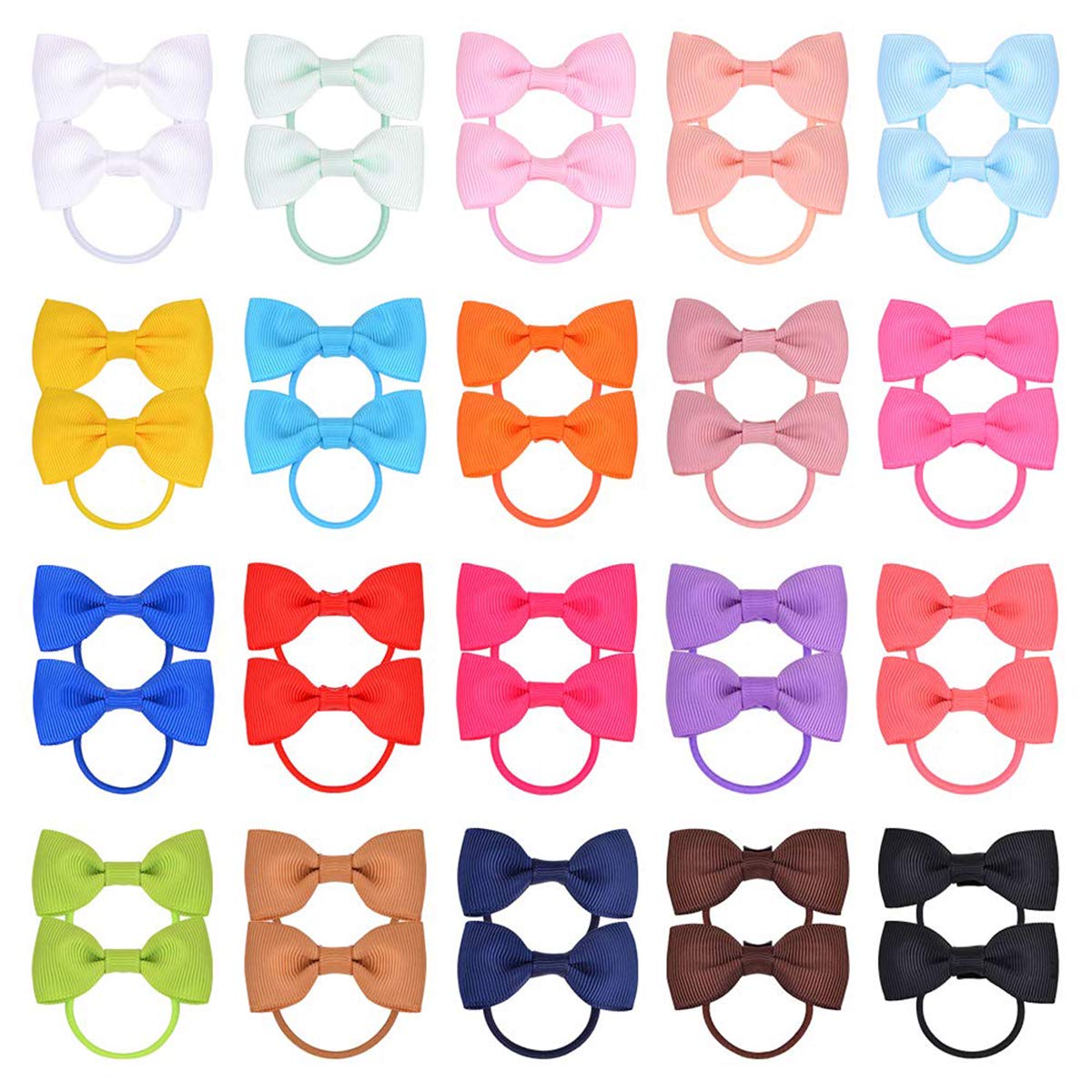DELFINO Baby Girls Hair Bows Ties Mini Boutique Elastic Hair Rubber Ribbon Hair Band Accessories for Kids Toddlers Infants 40PCS 2 Inches