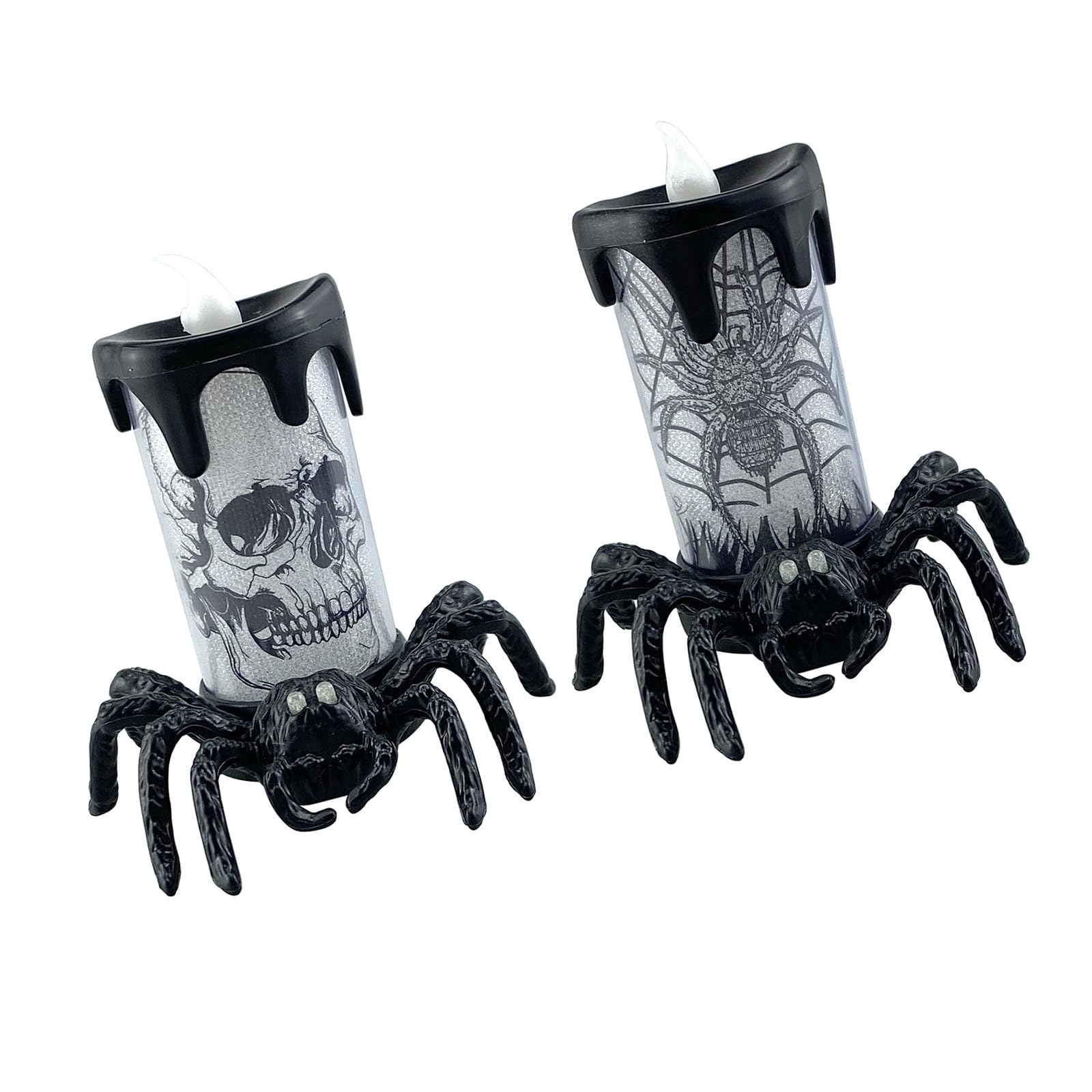 Hsioluted Portable LED Skull & Spiders Halloween Lamp Flameless Flickering Decor for Horror Parties Indoor/Outdoor Use Party Lighting