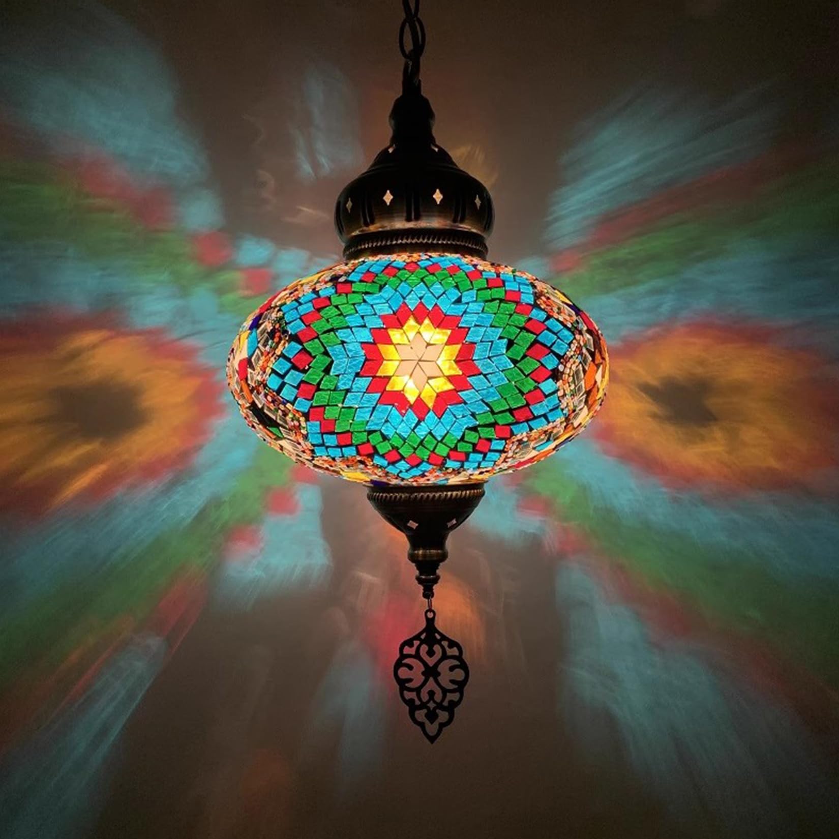 BOTOWI Turkish Moroccan Mosaic Hanging Pendant Ceiling Light 10" Globe Diameter Handcrafted Glass Lampshades, Vintage Tiffany Style, Mediterranean Bohemian Decor Ideal for Indoor Living Room,Green