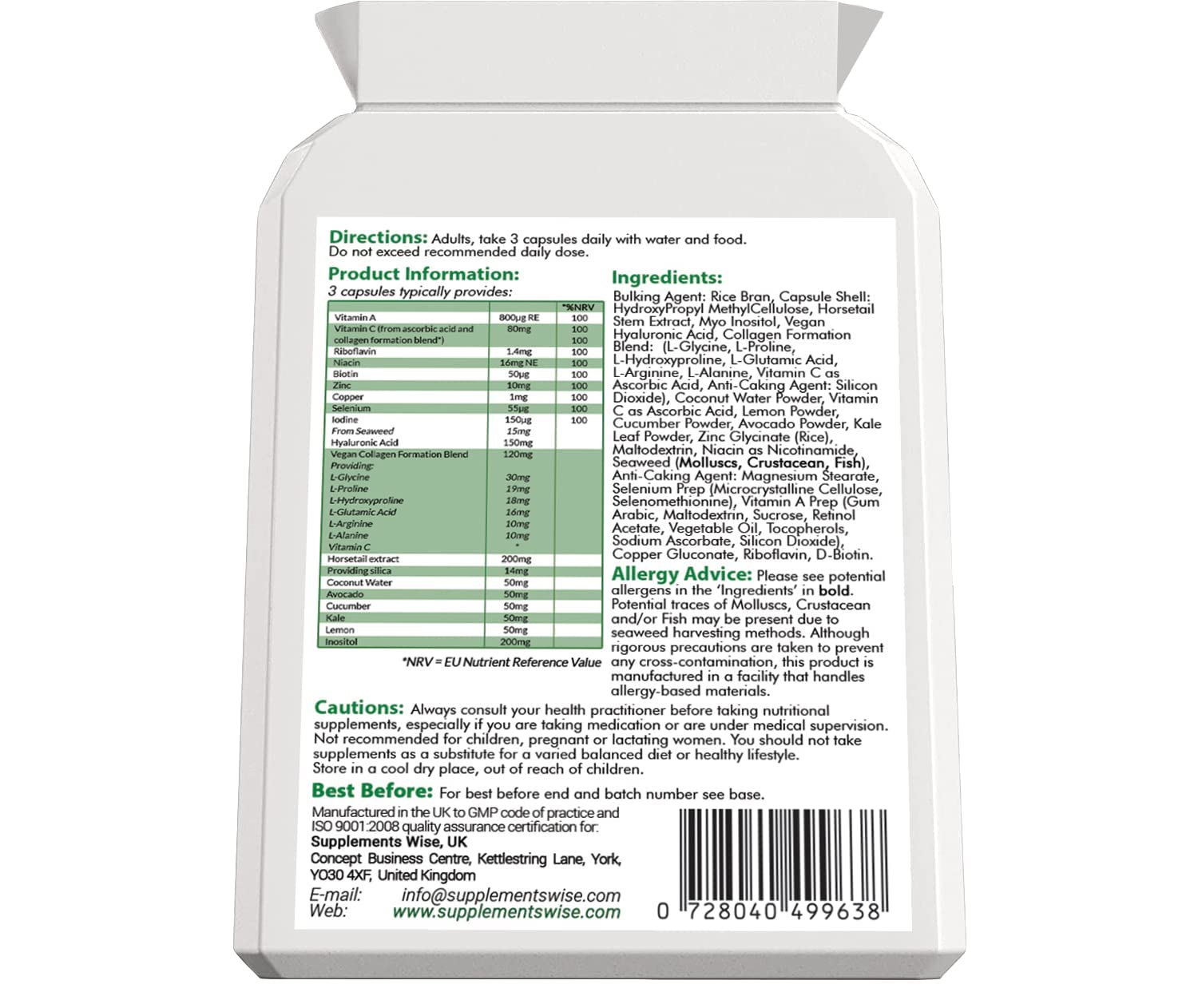 Hair, Skin and Nails Vitamins 90 Capsules with Biotin, Zinc and