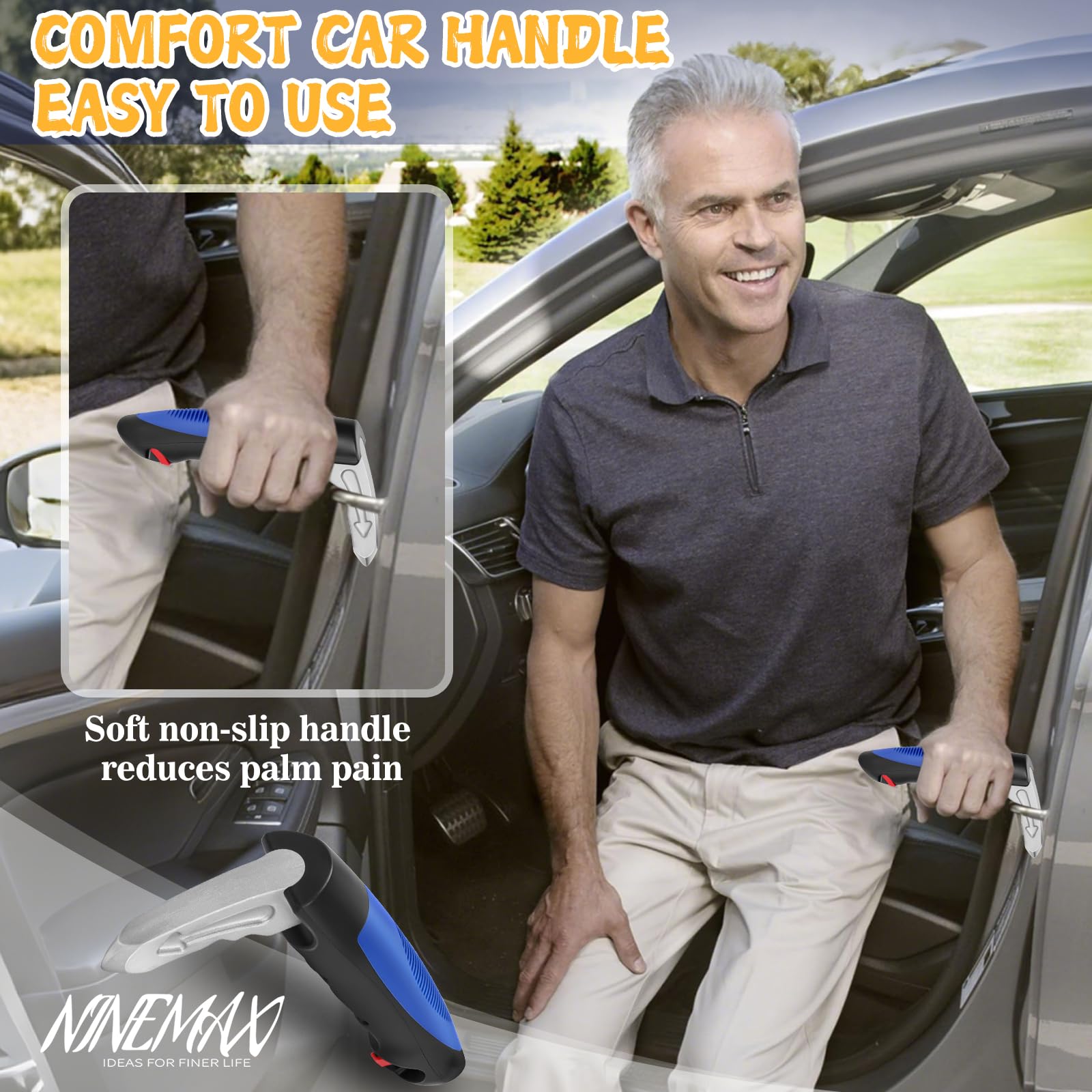 NINEMAX Maniglia Di Supporto per Auto Maniglia per Uscire Dall Auto,1Pc Car Assistance Handle con Lama per Anziani Disabili(Blu D)
