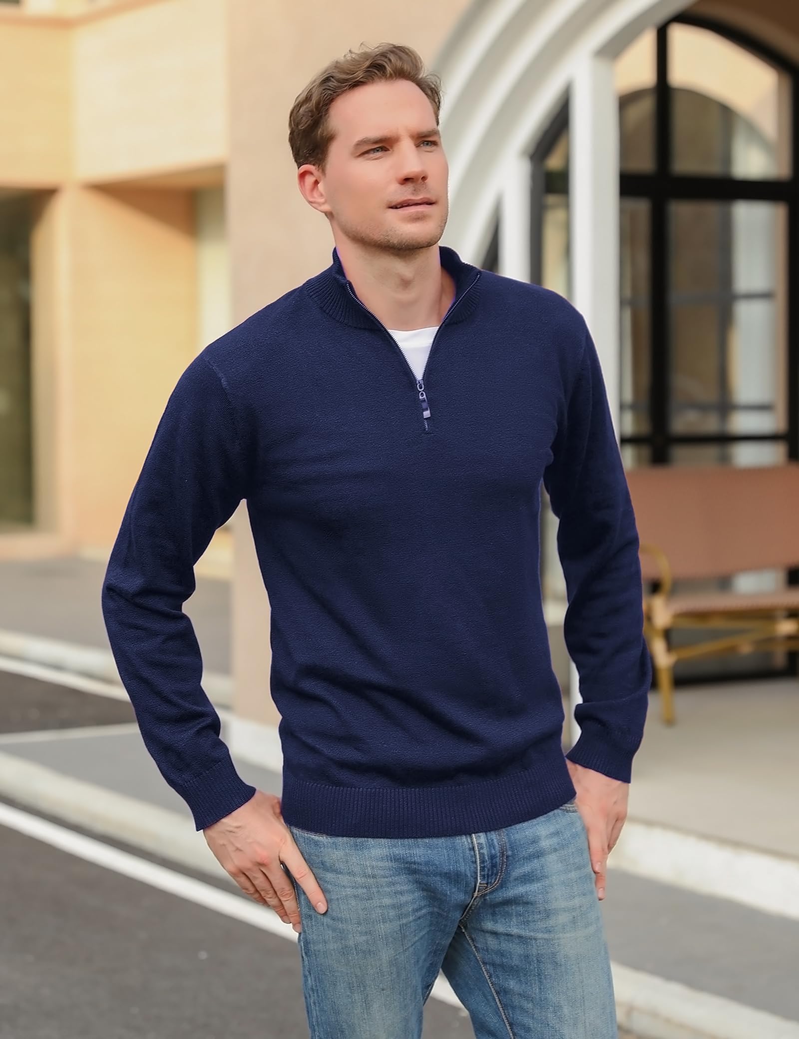 Sykooria Pull Homme Hiver Chaud Pullover Col Roulé à Manches Longues Sweaters Homme Tricoté Pull Col Zippé Homme
