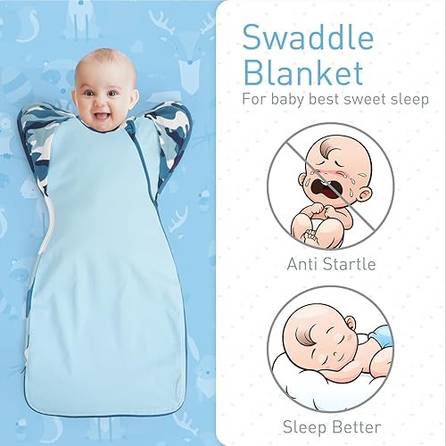 Miniatura 8 de Knirose Saco de dormir de 3 vías con brazos hacia arriba autocalmante fácil cambio de pañales para bebés niños niñas recién nacidos transiciones a