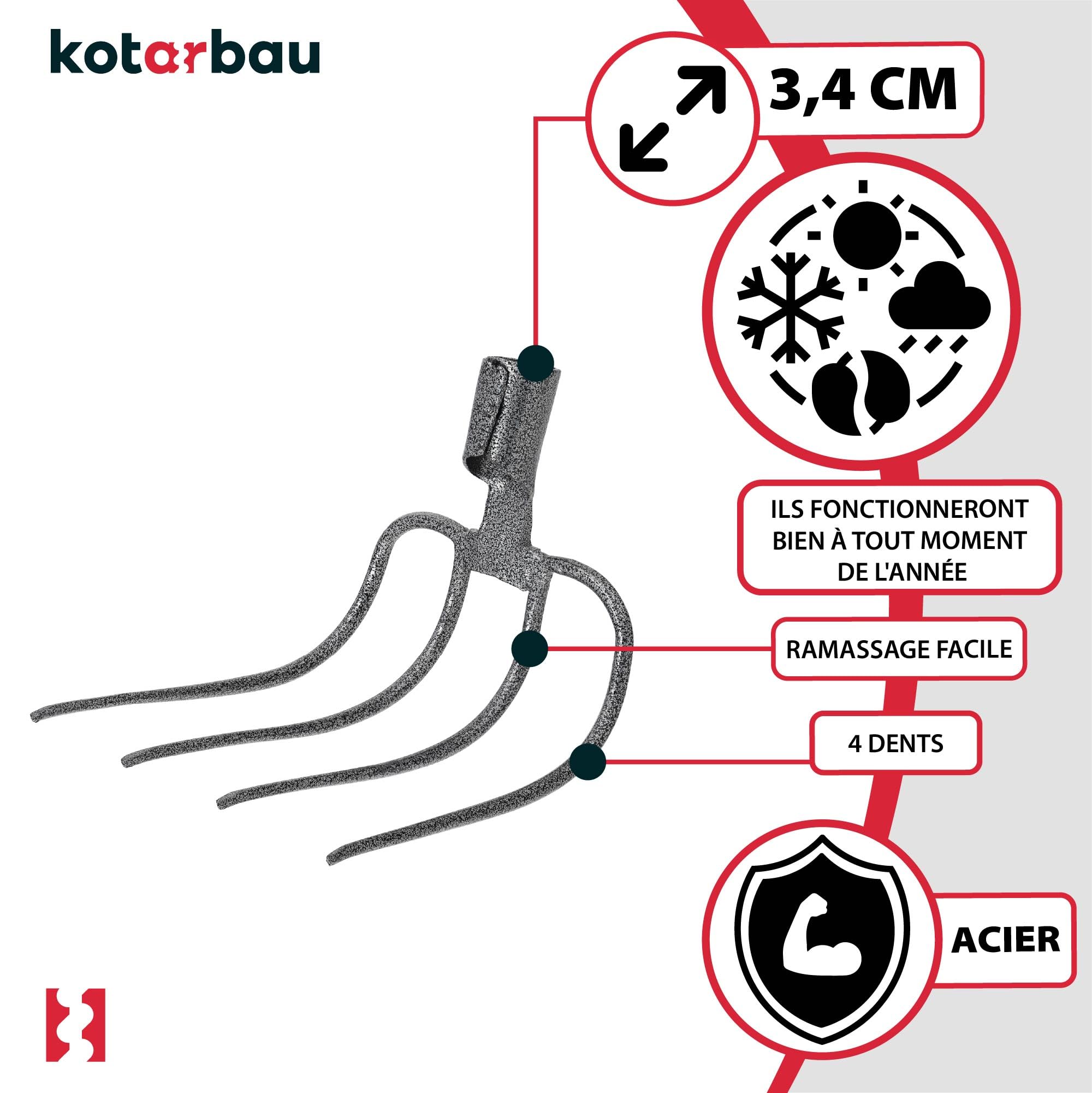 KOTARBAU® Fourche de Jardin 4 Dents Fourche à Bêcher Fourche à Compost à Fumier Accessoire de Jardin Outil de Jardinage