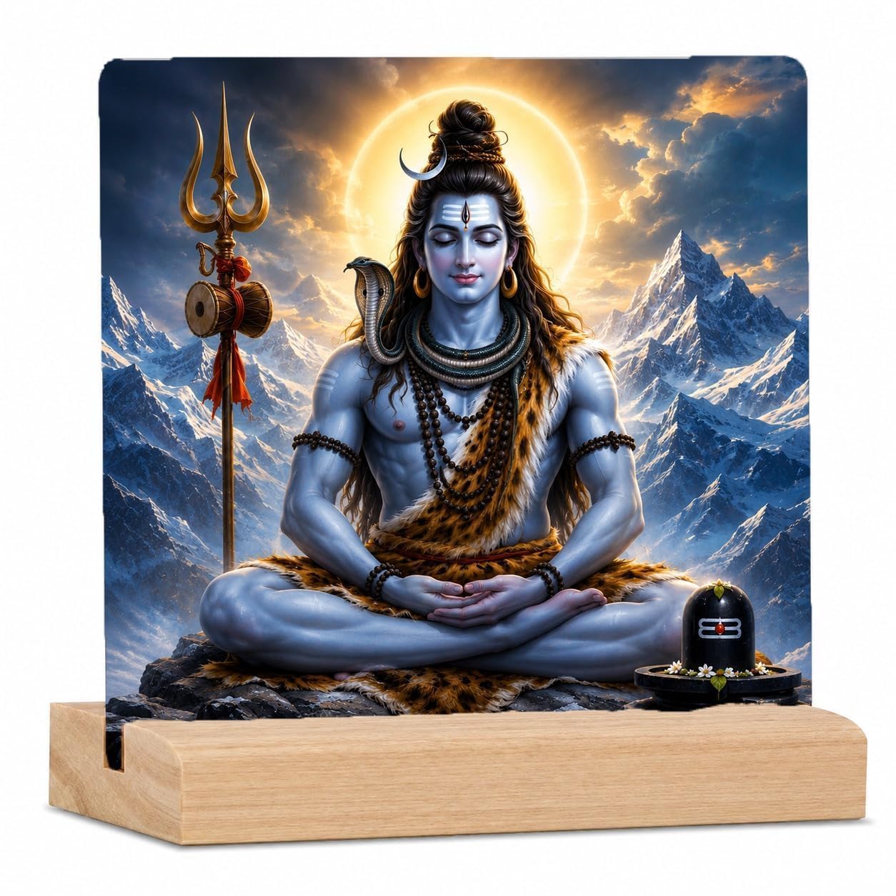 Lord Shiva Meditation Acrylic Standee with Wooden Base | 4 x 4 Inch Spiritual Table Decor for Home Temple Office Desk & Study Table | Religious Decorative Showpiece-image-41