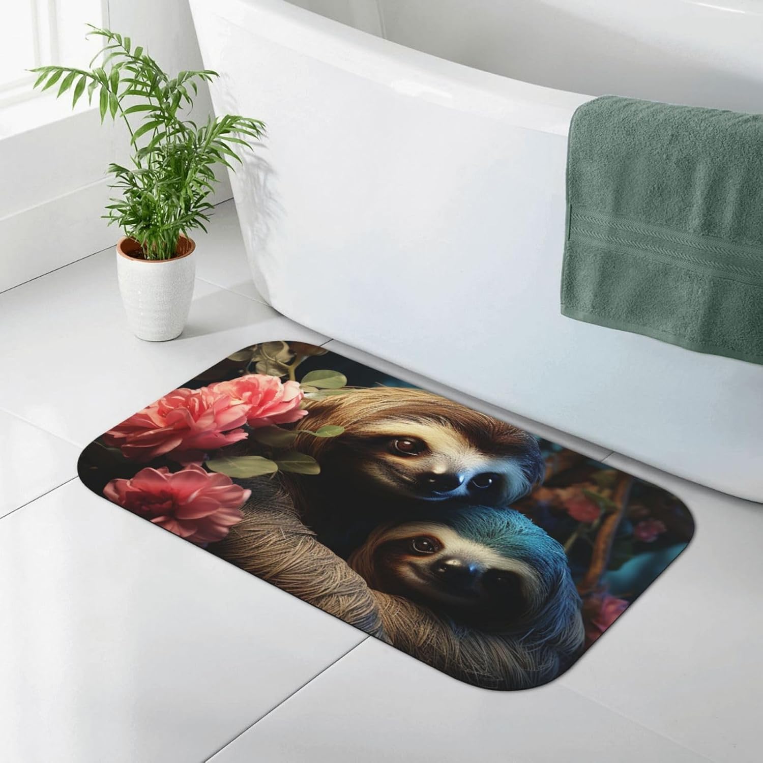 Stone Bath Mats A Sloth and a Baby Sloth Diatomaceous Earth Bath Mat Super Absorbent Bathroom Floor Mat Quick Drying Diatomite Shower Mat for Shower Bathtub Bathroom Accessory 19.7x31.5in