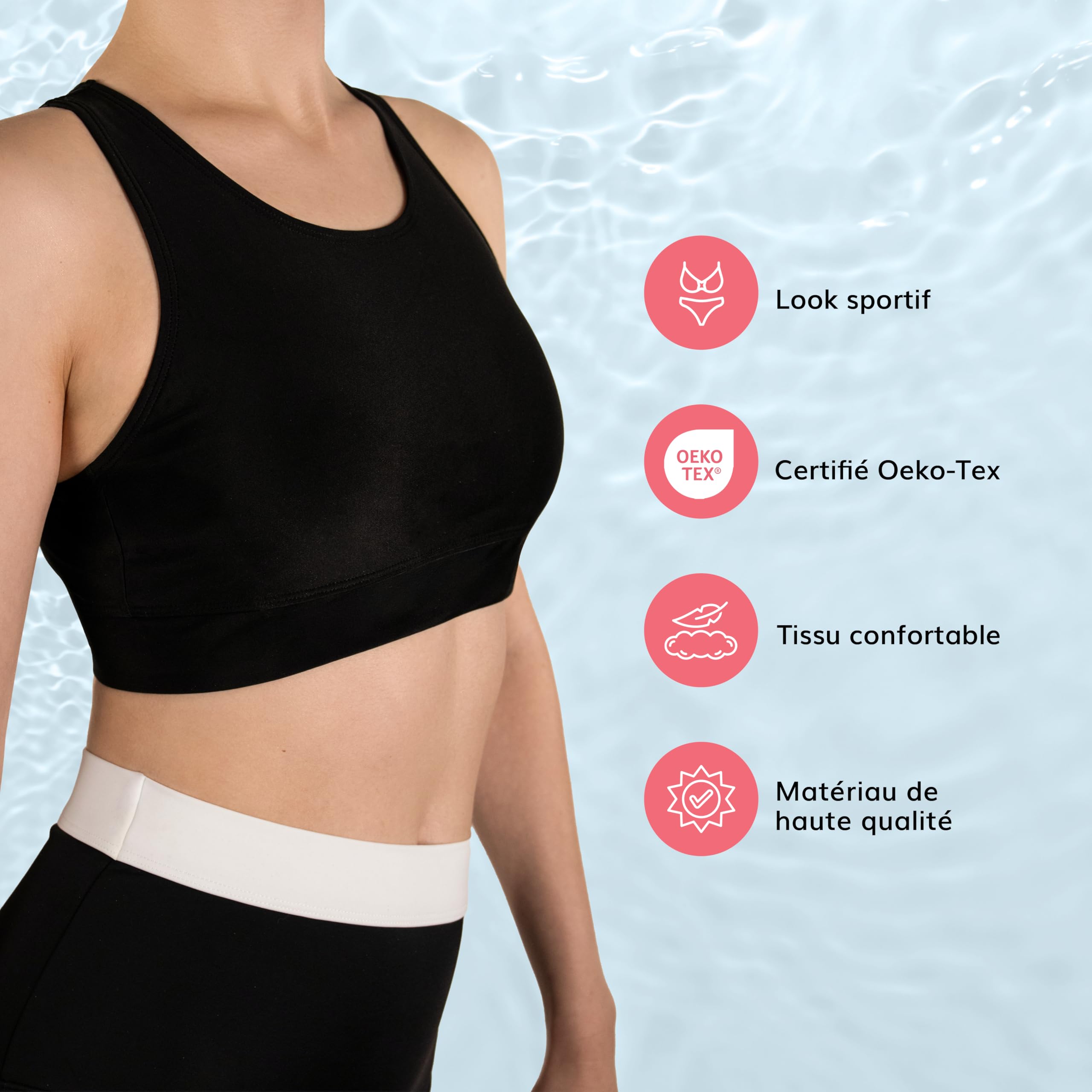 MYLILY Hauts de Maillots Femme Noir | Brassière Maillot de Bain Femme | Haut de Sport Bain | Bikini Bralette