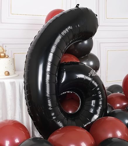 Miniatura 3 de AULE Globos grandes negros de 40 pulgadas con número 6, globos de helio de aluminio grandes del 0 al 9, decoraciones gigantes de fiesta de