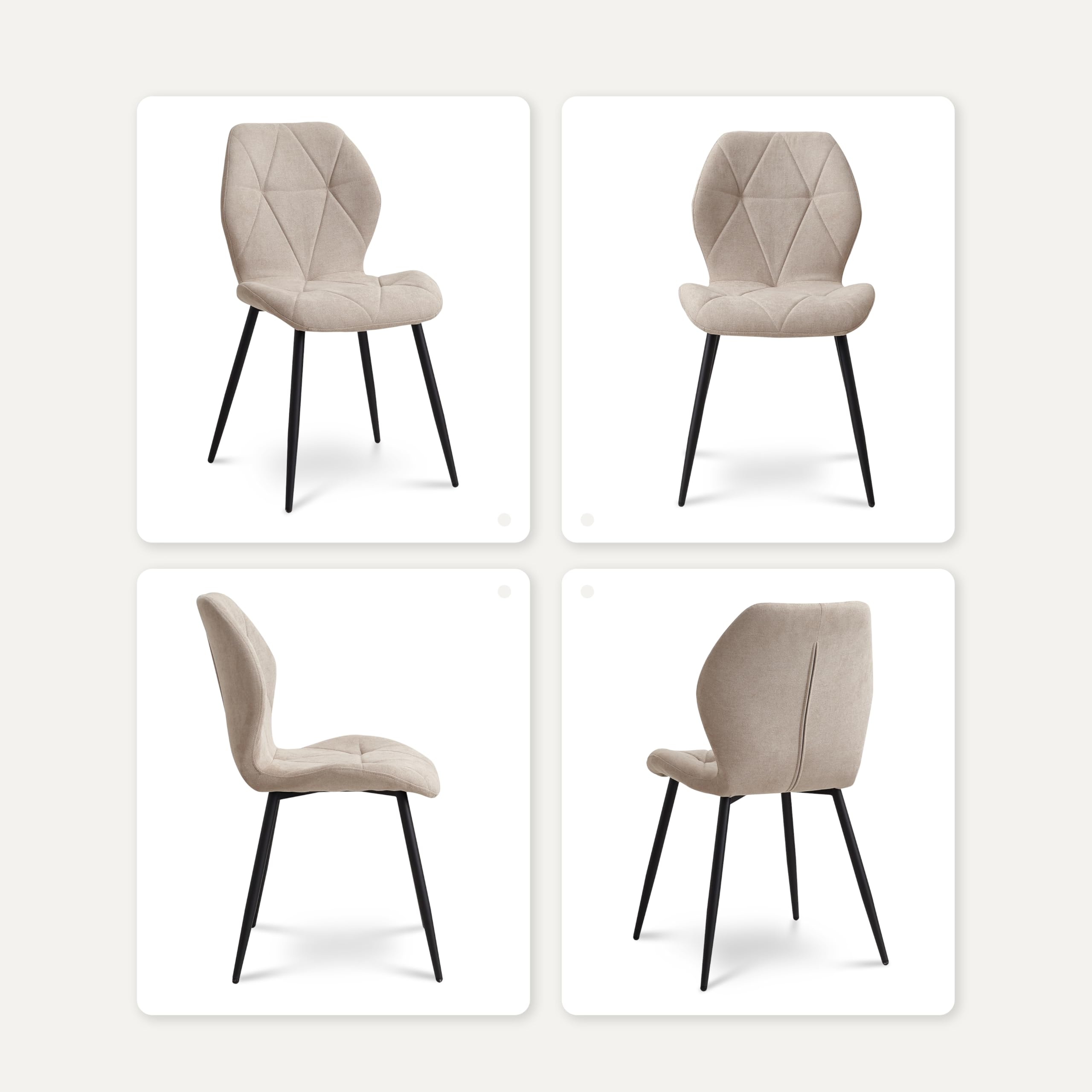 Juego de 6 Silla de Comedor, Silla de Cocina de Tela de Lino con Enrejado, Silla Tapizada Rellena de Esponja de Rebote de Alta Densidad, Adecuada para Comedor, Cocina, Sala de Estar - Beige
