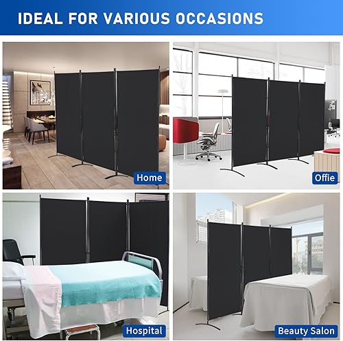 Miniatura 8 de OUTGAVA Divisor de habitación portátil de 3 paneles, pantalla de privacidad plegable de 6 pies, separador de habitación independiente para oficina,