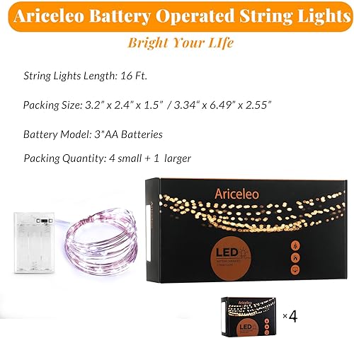 Miniatura 52 de Tira de luces de cobre, de pilas, mini luces para habitación, Navidad, Fiestas, Boda, centro de mesa, decoración Blanco frío