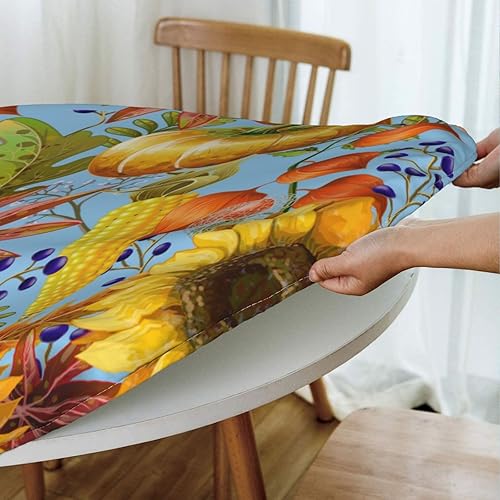 Vista 89 de Delerain Mantel redondo ajustable de hortensia azul, mantel redondo impermeable con borde elástico, lavable, para interiores y exteriores, se adapta