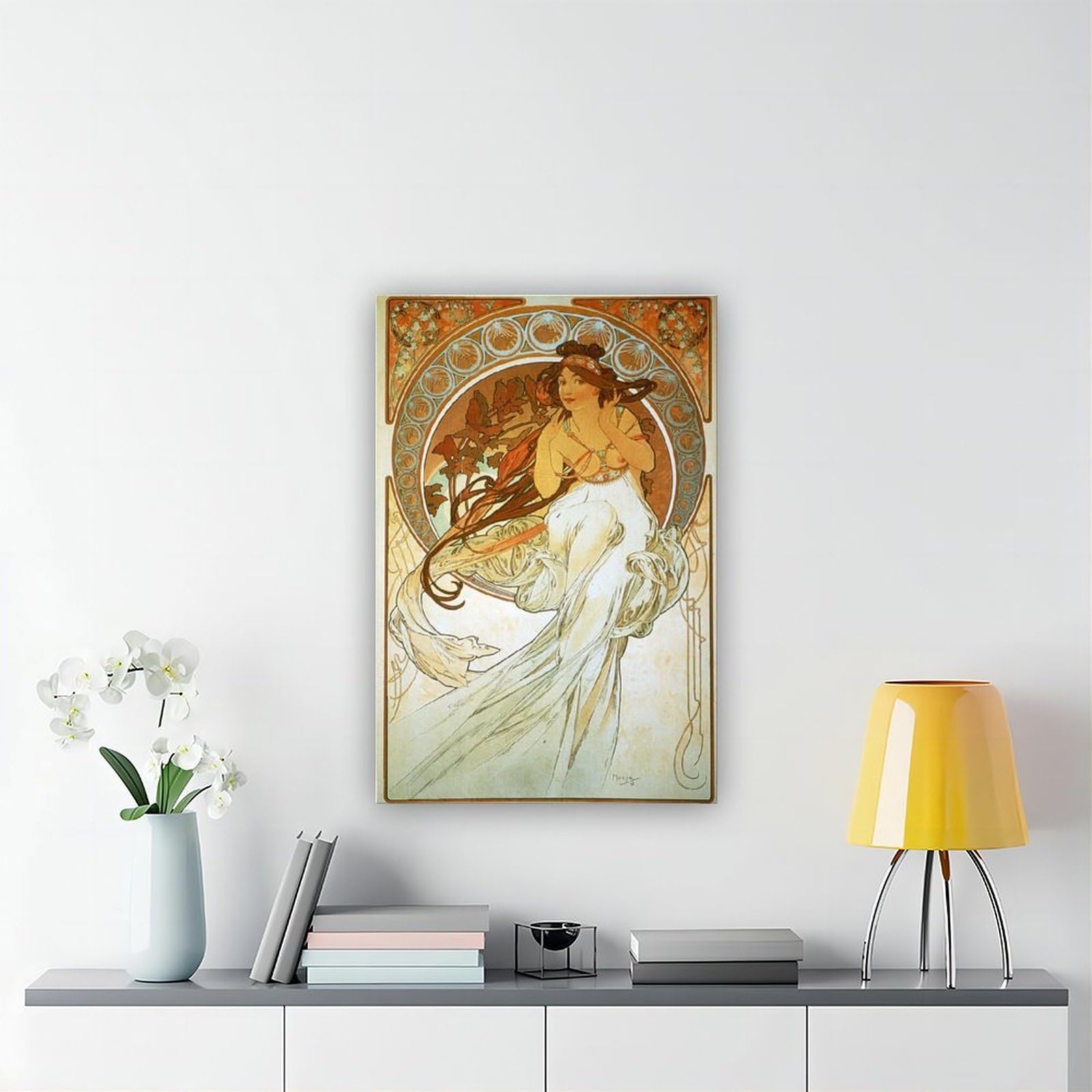 Poster musicale con illustrazioni famose di Alphonse Mucha per l'estetica della stanza, poster artistico da parete su tela e cornice da 61 x 91,4 cm