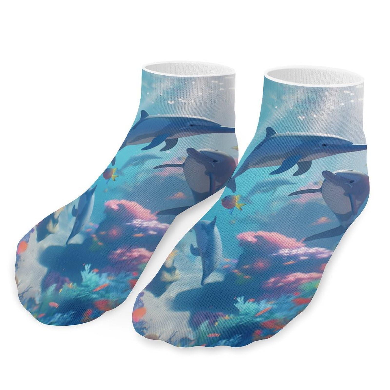 BHTGTRFDTD Ankle Socks Cute Dolphins Underwater Ocean Scene Low Cut Athletic Socks For Men Women