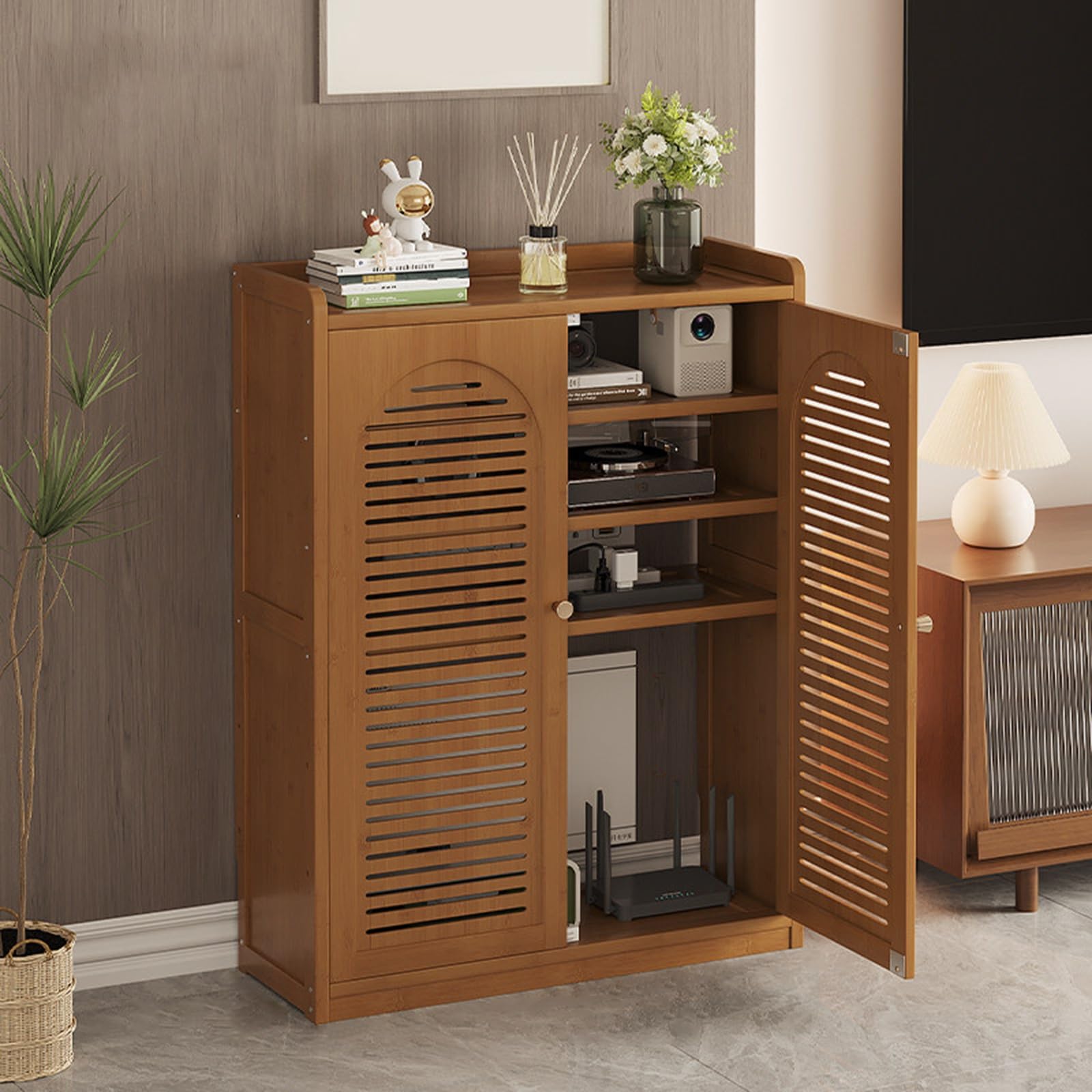 Meuble de rangement routeur WiFi pour cacher les fils et organiser le modem au salon