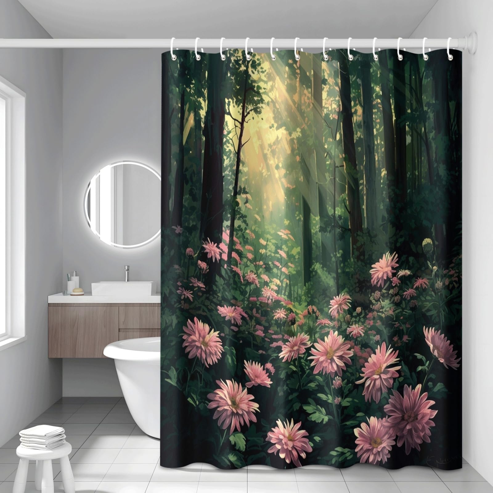 Tenda Doccia Albero Verde Scuro Tenda Doccia Antimuffa Impermeabile Poliestere Lavabile con 12 Ganci Facile da Installare Tende Finestra Bagno per Dormitorio Hotel(180x220cm)