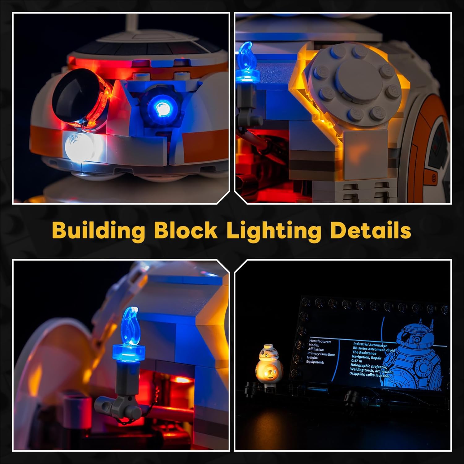 Kyglaring LED Light Kit Compatible with Lego BB-8 Astromech Droid 75452 Building Blocks, Upgrade Touch Control & Dimming, Lights Only, Model Set Not Included, Touch Version