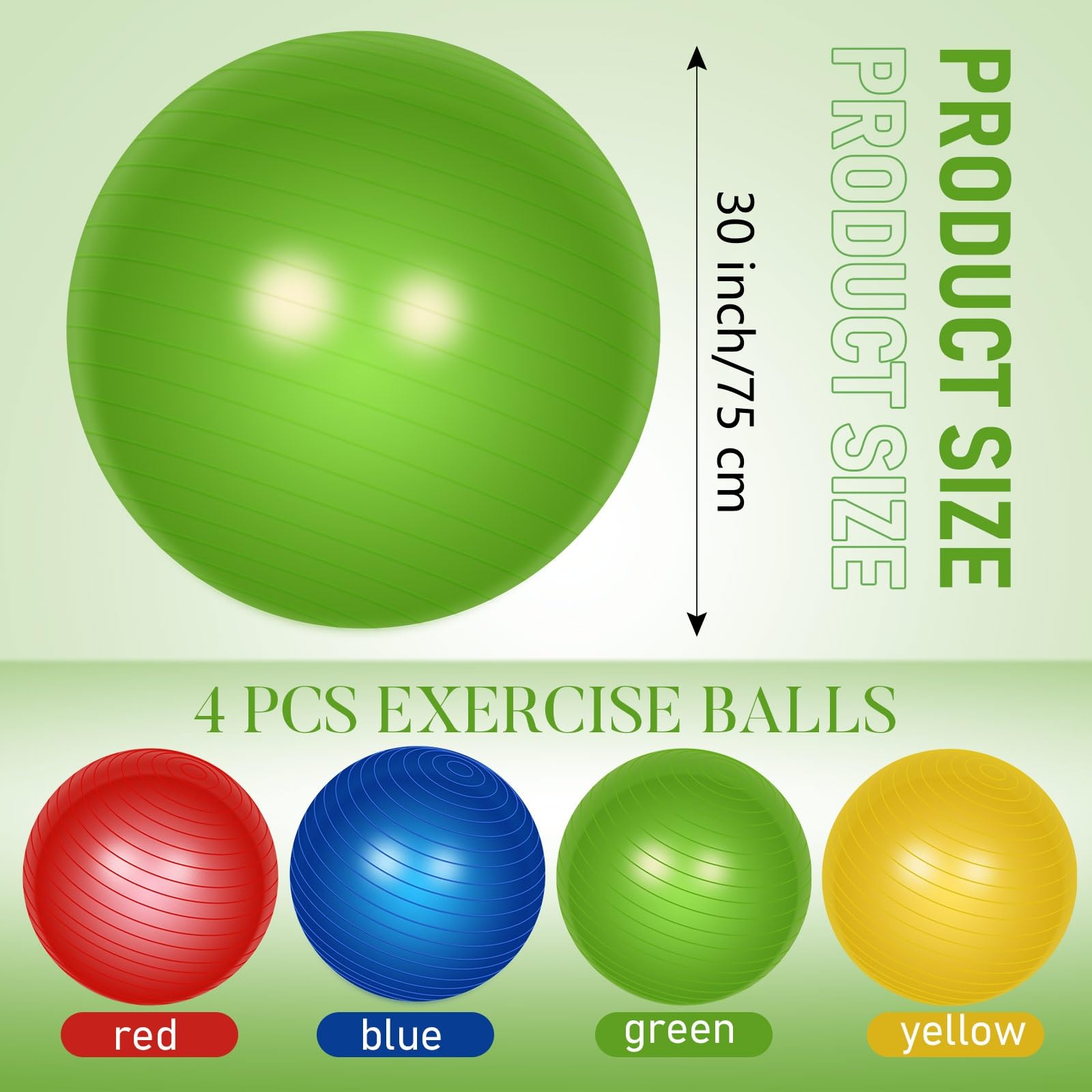 Leyndo 4 palline da yoga, pilates, anti scoppio per gravidanza, parto, fitness, con pompa rapida per migliorare la postura, equilibrio, yoga, pilates, allenamento (colore brillante, 76,2 cm)
