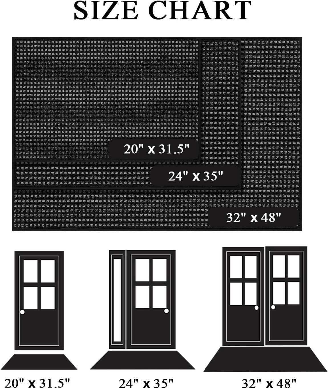 hicorfe Dirt Trapper Indoor Doormat,32"x48" Welcome Door mat,Non Slip Backing Washable Door Mats,Absorbent and Resistant Low-Profile Entrance Inside Floor Mat for Front Back Door and Entryway (Black)