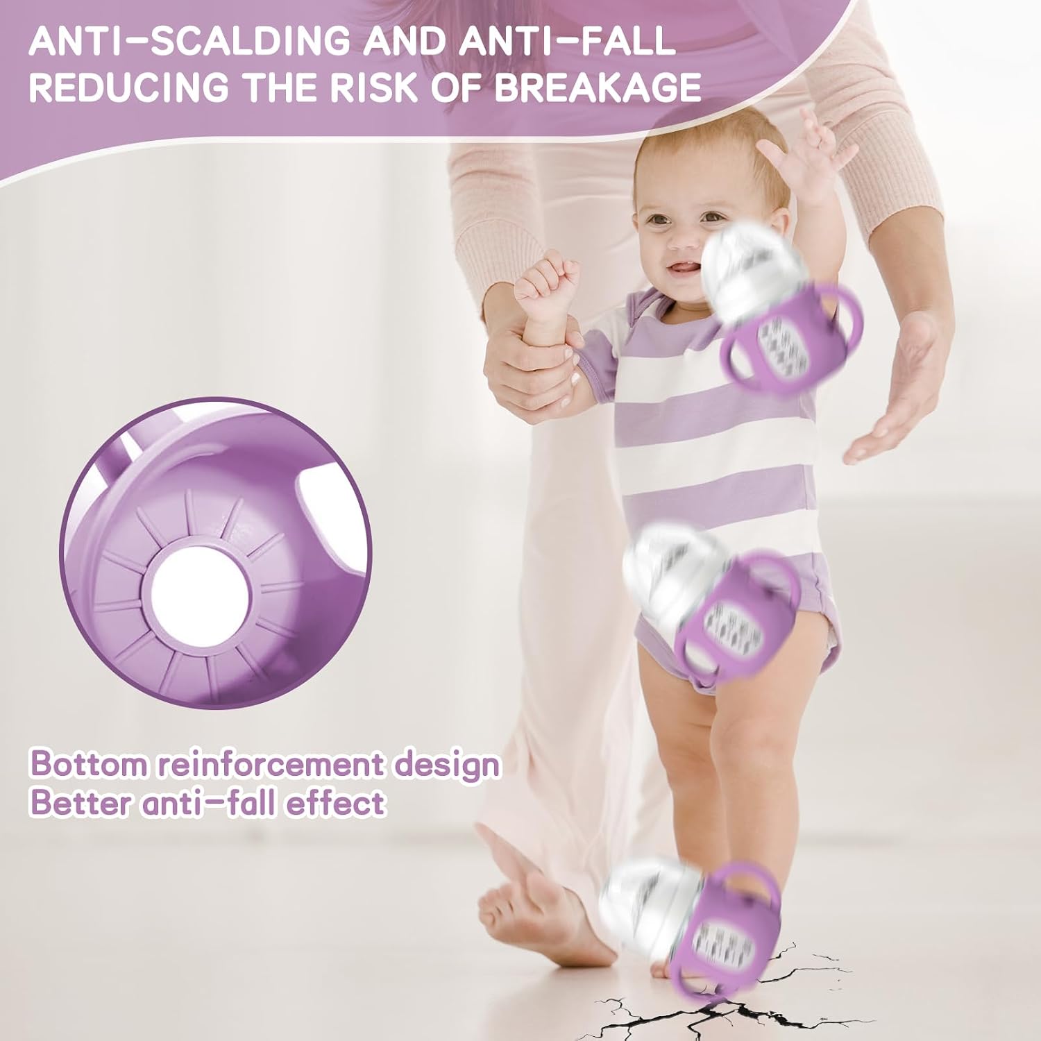 Silicone Sleeves for Avent Natural Glass Baby Bottles, BPA Free, Anti Breakage Baby Bottle Holder (Purple + White, 4 Ounce) image 2