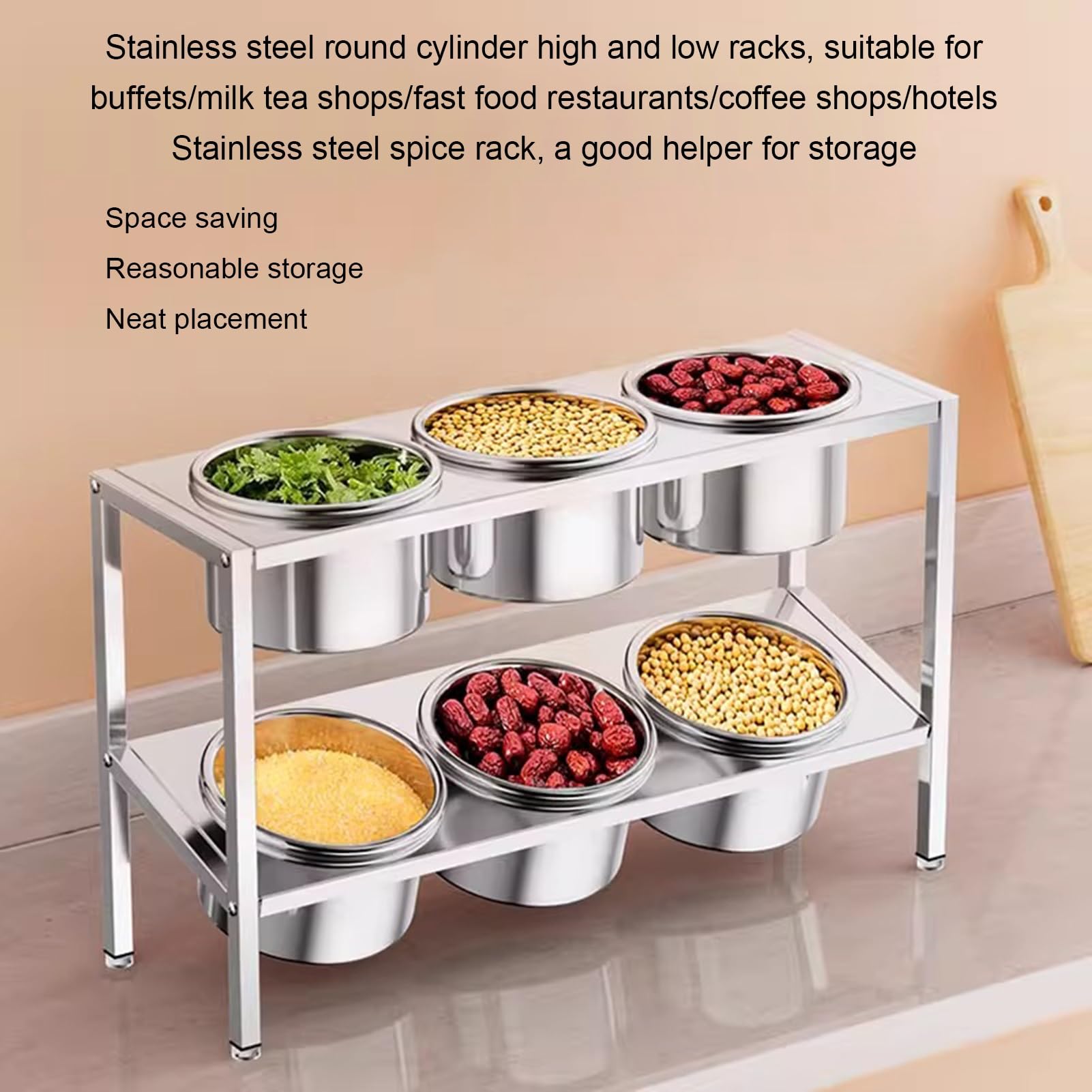 Ensemble de Supports à épices commerciaux, Distributeur de Condiments Double Couche en Acier Inoxydable, Support de Rangement pour comptoir, récipient pour,Silver-91x18.5x35cm