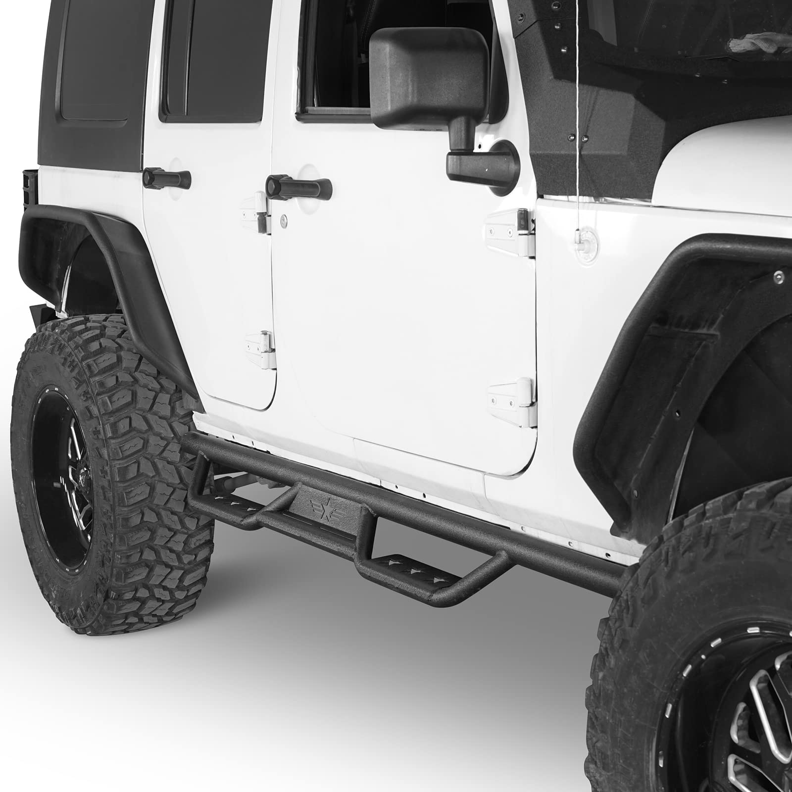 Hooke Road Wrangler JK Running Boards 4 Door, Side Steps Nerf Bars for 2007-2018 Jeep Wrangler JK Unlimited 4 Doors Only