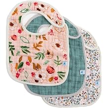 Little Unicorn Muslin Baby Bibs | Adjustable as Baby Grows | Soft Absorbent Muslin Fabric | For Eating, Drooling, Teething Vintage Floral Set
