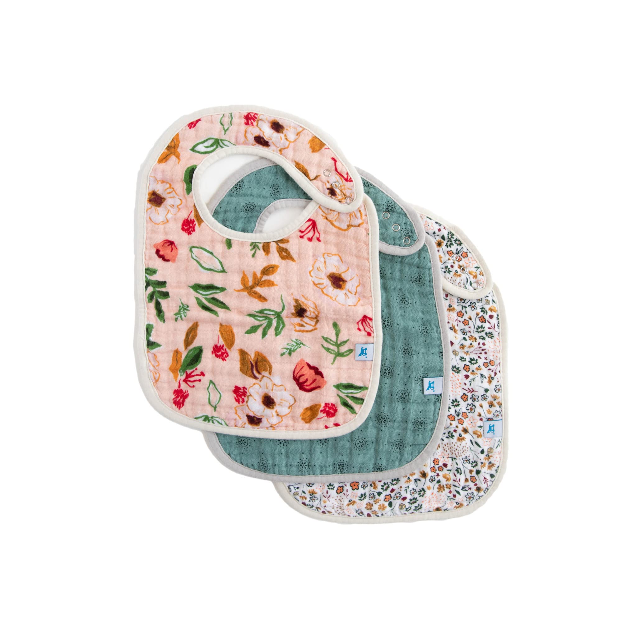 Little Unicorn Muslin Baby Bibs | Adjustable as Baby Grows | Soft Absorbent Muslin Fabric | For Eating, Drooling, Teething (Vintage Floral Set)