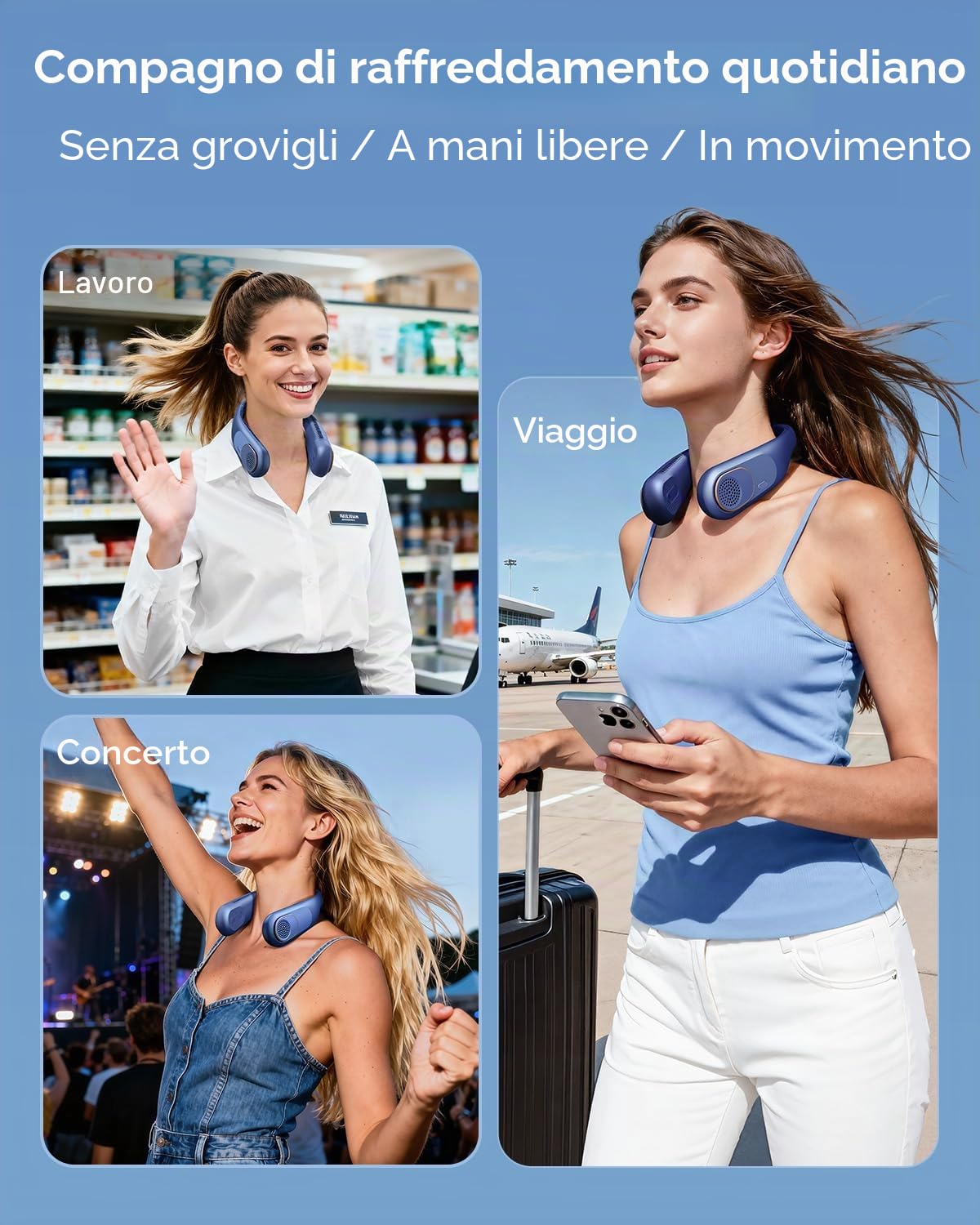 SWEETFULL Ventilatore portatile da collo: ventilatore personale senza lama da 5200 mAh | 4 velocità, durata massima 20 ore, nessuna torsione dei capelli, ventilatore da viaggio silenzioso da indossare