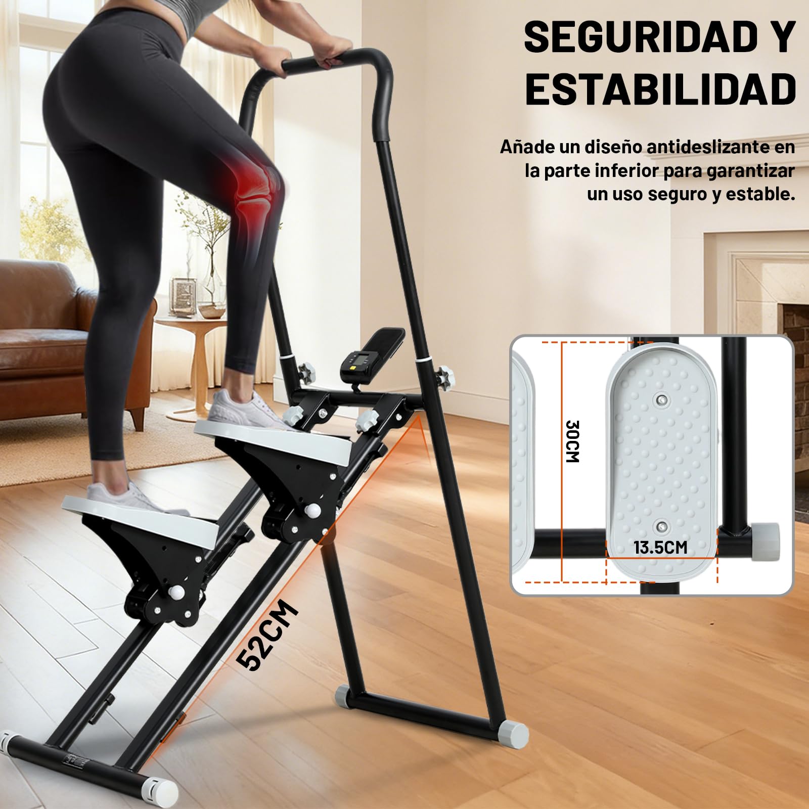Stepper Fitness Casa con Reposabrazos y reposapiés ajustable de 3 niveles,Stair Stepper con pantalla LCD,Maquina De Subir Escaleras,Escalador De Fitness Plegable,Máquinas De Step Para Fitness