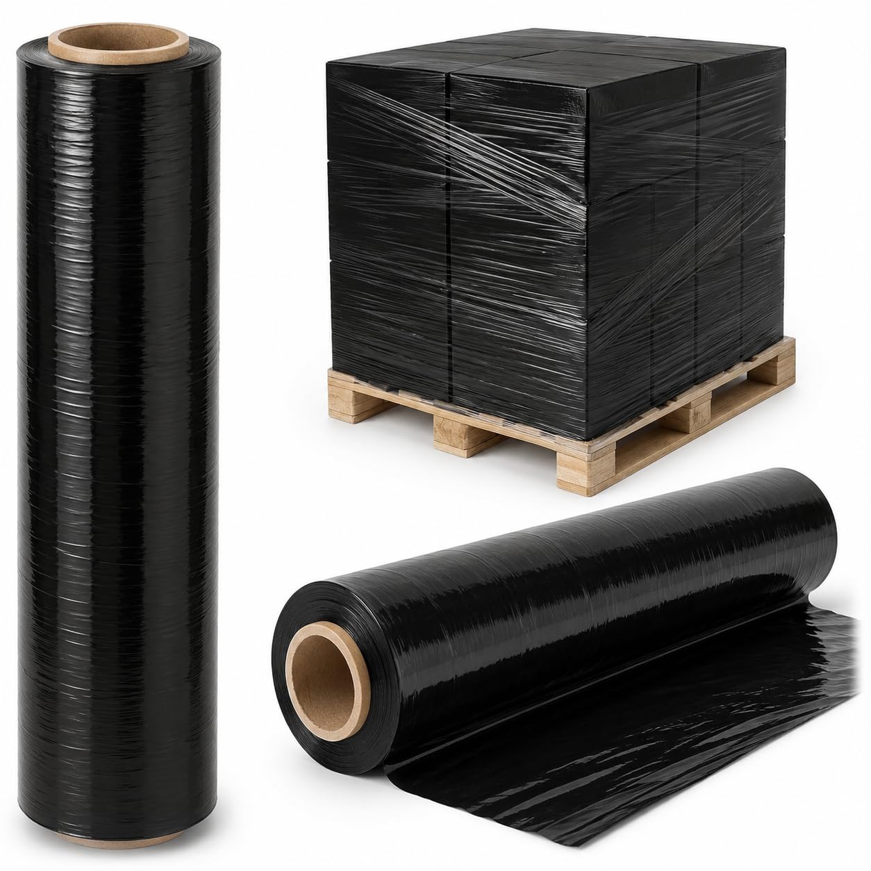 Merrimen Black Heavy Duty Pallet Stretch Shrink Wrap Roll, Strong & Secure Packaging Plastic Cling Film, Ideal For Packing, Moving Heavy Objects And Shifting Fragile Items (, 400Mm X 150M)