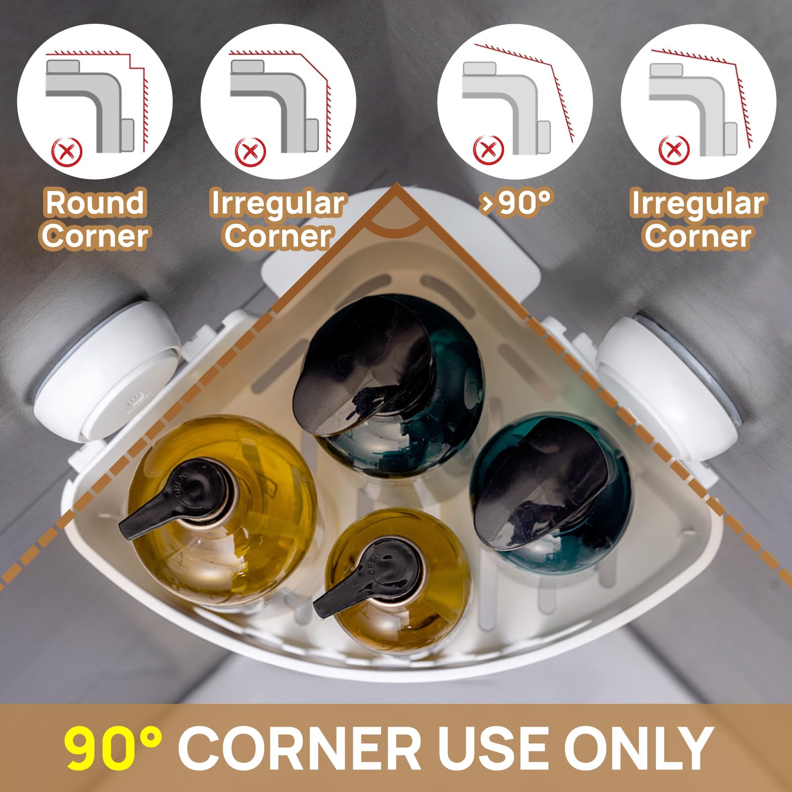 LEVERLOC Suction Shower Caddy Corner Shower Shelf No Drilling Bathroom Storage Removable Waterproof Bathroom Caddy Storage Organizer for Room Kitchen Toilet Tiles Accessories White+clear - Image 3