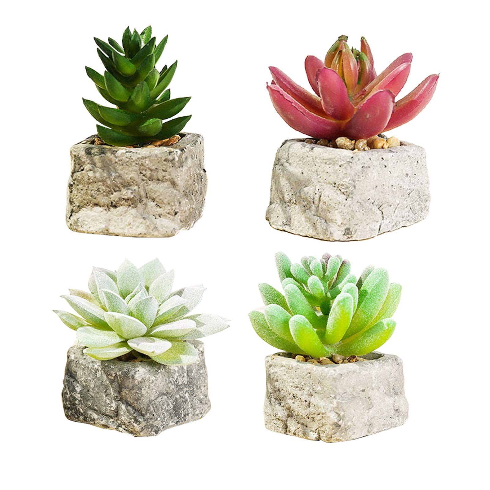 NGDFGR Artificial Potted Plant Decor 4Pcs Artificial Small Stone Fake Succulent Plants Artificial Bonsai Office Artificial Plants Home Desktop Plants Decors Farmhouse Decor,Style 3
