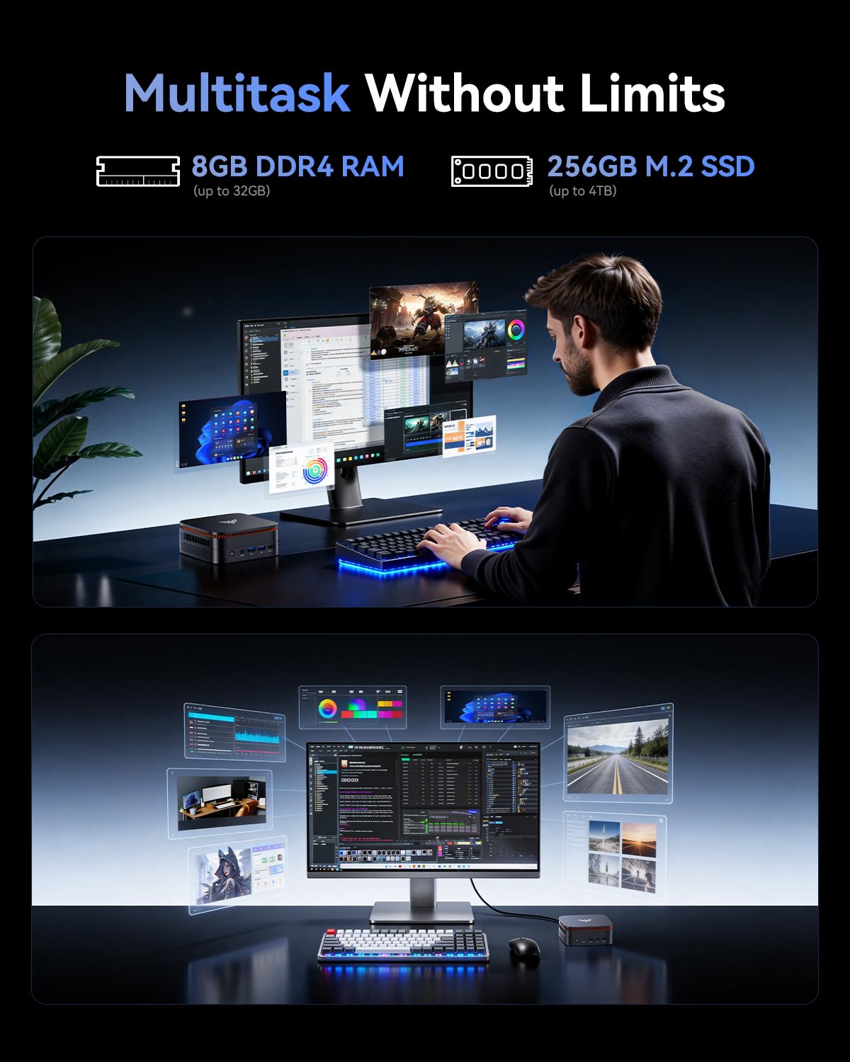 NiPoGi Pinova P1 Mini PC W-11 Pro AΜD Ryzen Embedded R2544 (4C/8T, bis 3,7 GHz, Schneller als i3-10110U/R2514/3500U) 16GB DDR4 256GB SSD 4K Triple Display/Wi-Fi 5/BT 4.2/RJ45 Büro Bildung Multimedia